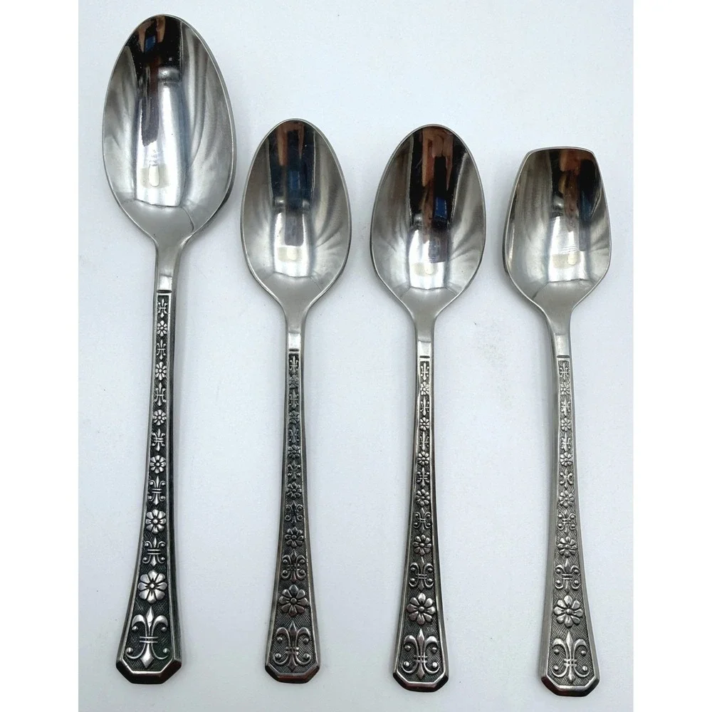 4 Vintage Interpur Florenz Fleur de Lis Asst. Spoons Korea Stainless Mid Century